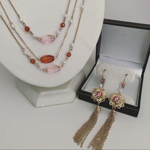 Lovely Avon filigree pink crystal jewelry set